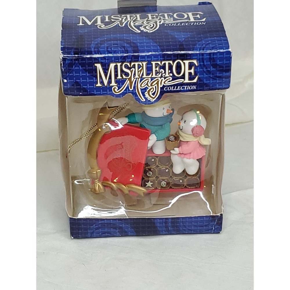Mistletoe Magic Christmas Ornament "Holiday Sweeties" 2 Snowmen On Chocolate Box